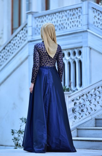 Sequin Taffeta Evening Dress 443383-02 Navy 443383-02