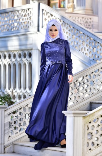 Navy Blue İslamitische Avondjurk 4473-04