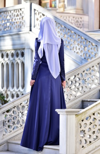 Navy Blue Hijab Evening Dress 4473-04
