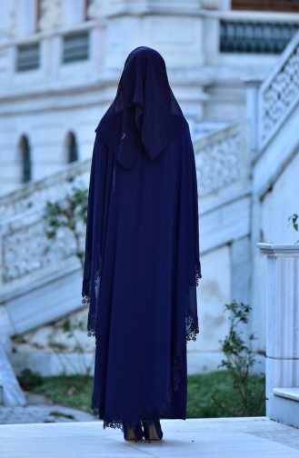 Navy Blue Hijab Evening Dress 4476-03