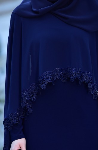 Navy Blue Hijab Evening Dress 4476-03