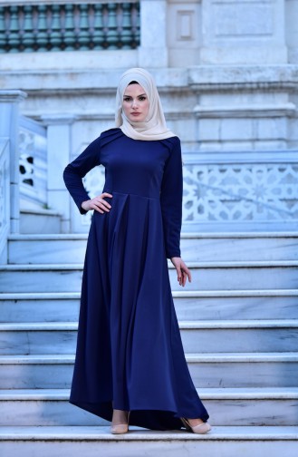 Navy Blue Hijab Dress 0134-05
