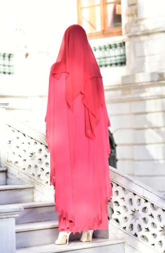 Coral Hijab Evening Dress 4476-04