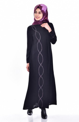 Embroidered Abaya 6047-02 Black Purple 6047-02