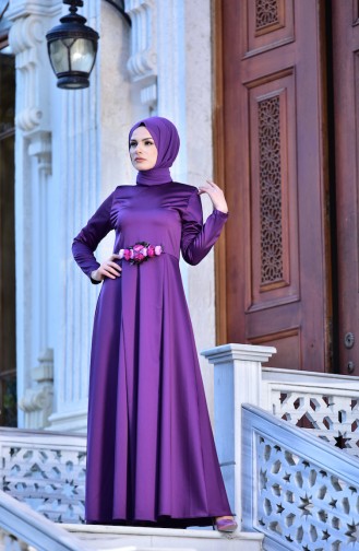 Purple Hijab Evening Dress 5406-04