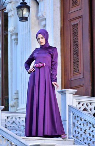 Purple Hijab Evening Dress 5406-04