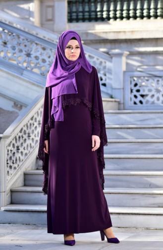 Purple Hijab Evening Dress 4476-05