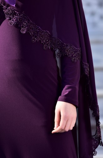 Purple Hijab Evening Dress 4476-05