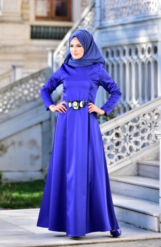 Saxe Hijab Evening Dress 5406-03