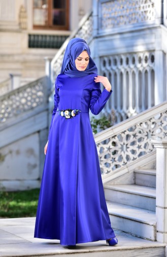 Saxe Hijab Evening Dress 5406-03