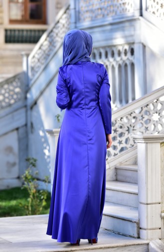 Robe de Soirée Détail Fleurs 5406-03 Bleu Roi 5406-03