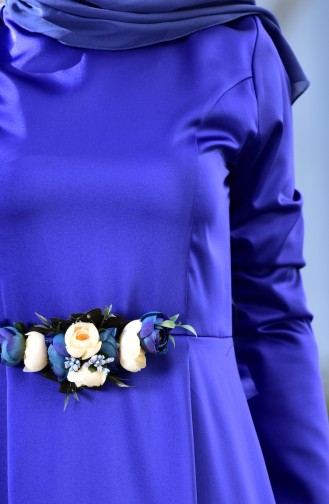 Robe de Soirée Détail Fleurs 5406-03 Bleu Roi 5406-03