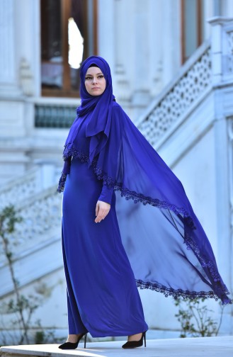 Saxe Hijab Evening Dress 4476-06