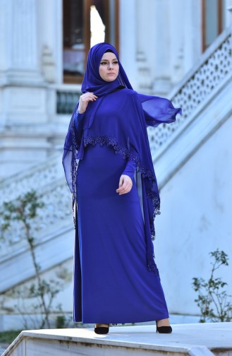 Saxe Hijab Evening Dress 4476-06
