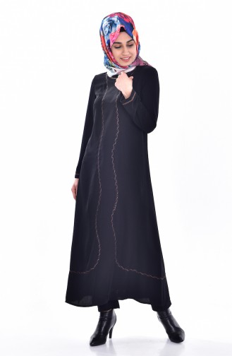 Bestickter Hijab  6013-01 Schwarz Kupfer  6013-01