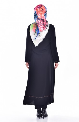 Bestickter Hijab  6013-01 Schwarz Kupfer  6013-01