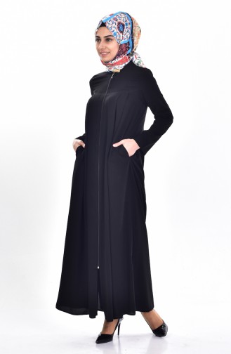 Fermuarlı Ferace 0086-03 Siyah