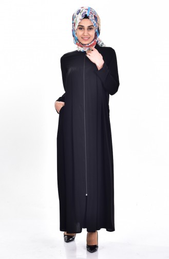 Fermuarlı Ferace 0086-03 Siyah