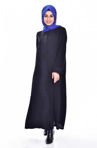 Bestickter Hijab 6019F-04 Schwarz Saks 6019F-04