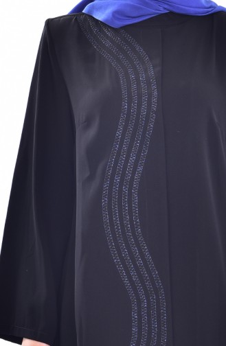 Embroidered Abaya 6019F-04 Black Saxon Blue 6019F-04