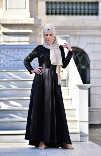 Kemer Detaylı Abiye Elbise 1526-01 Siyah