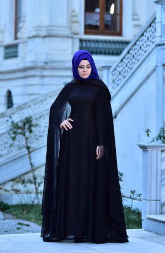 Black Hijab Evening Dress 440993-01