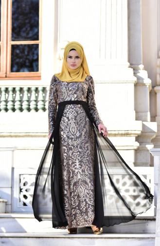 Black Hijab Evening Dress 441488-03