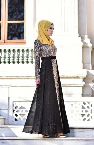 Black Hijab Evening Dress 441488-03