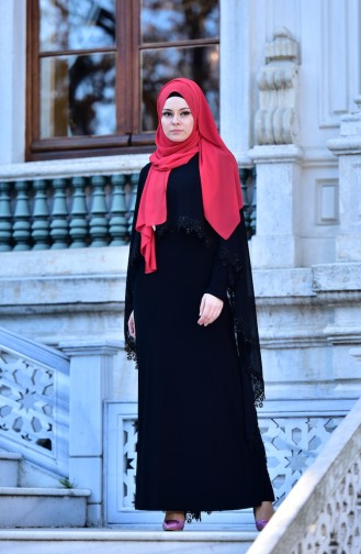 Black Hijab Evening Dress 4476-08