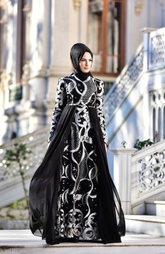 Black Hijab Evening Dress 7622-03