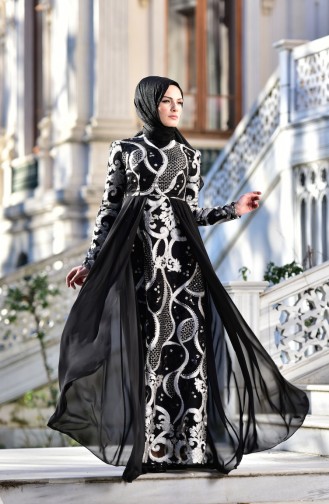 Black Hijab Evening Dress 7622-03