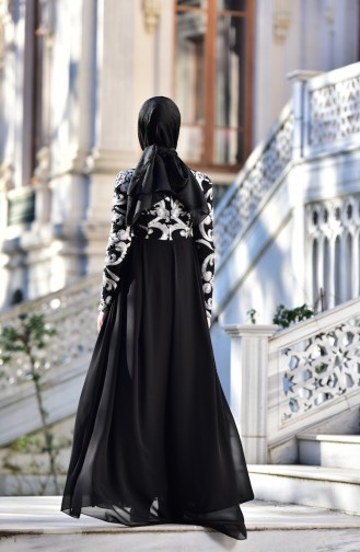 Black Hijab Evening Dress 7622-03
