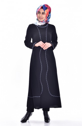 Embroidered Abaya 6013-03 Black Turquoise 6013-03