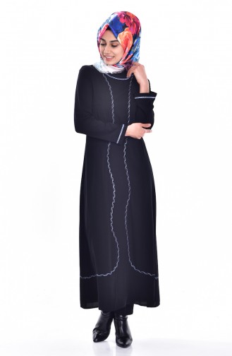 Embroidered Abaya 6013-03 Black Turquoise 6013-03
