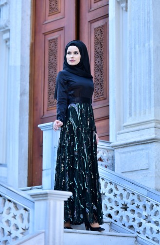 Green Hijab Evening Dress 1596-04