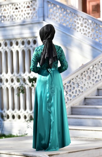 Green Hijab Evening Dress 1526-03