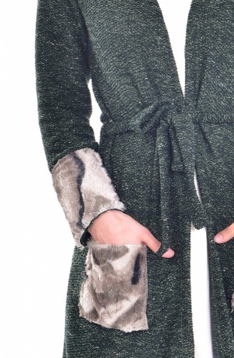 Furry Cardigan with Belt 1308-01 Emerald Green 1308-01