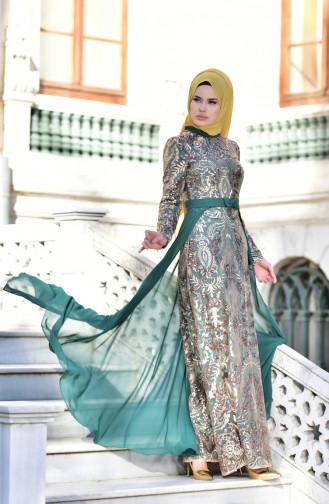 Emerald Green Hijab Evening Dress 441488-05