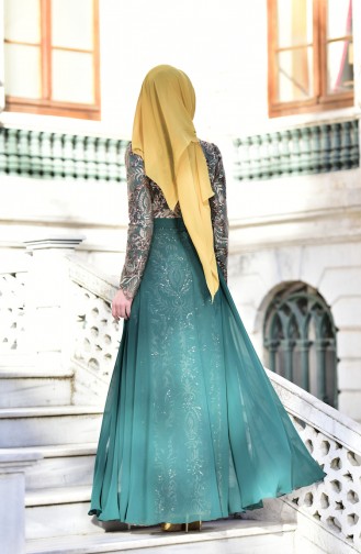 Emerald Green Hijab Evening Dress 441488-05