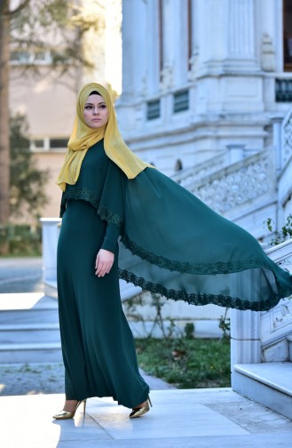 Emerald Green Hijab Evening Dress 4476-07