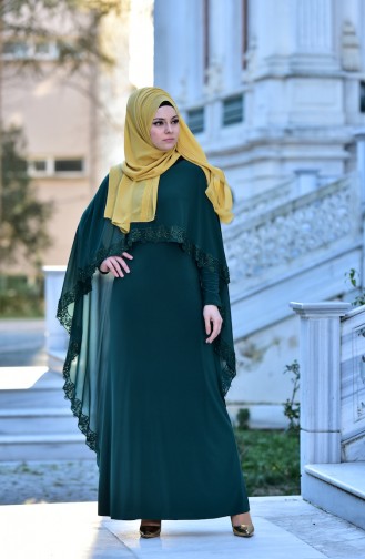 Emerald Green Hijab Evening Dress 4476-07