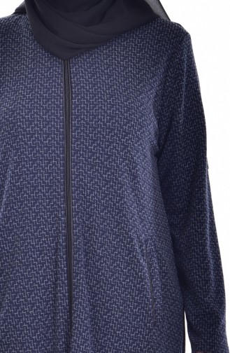 Plus Size Patterned Zippered Abaya 0106-01 Navy Blue 0106-01
