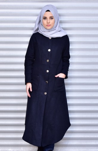 Buttoned Coat 7013-01 Navy Blue 7013-01