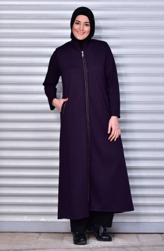 Plus Size Zippered Abaya 1303-03 Purple 1303-03