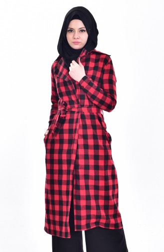 Checkered Coat with Belt 9063A-01 Black Red 9063A-01