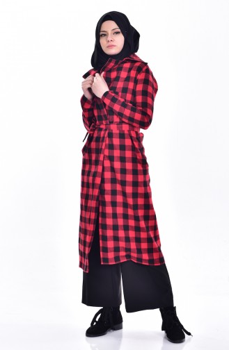 Checkered Coat with Belt 9063A-01 Black Red 9063A-01