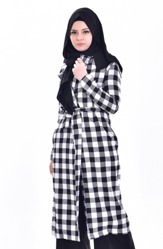 Checkered Coat with Belt 9063A-03 Black White 9063A-03
