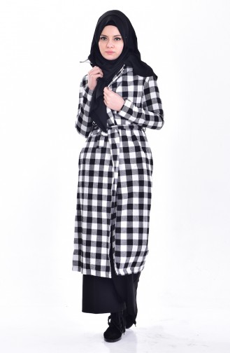 Checkered Coat with Belt 9063A-03 Black White 9063A-03