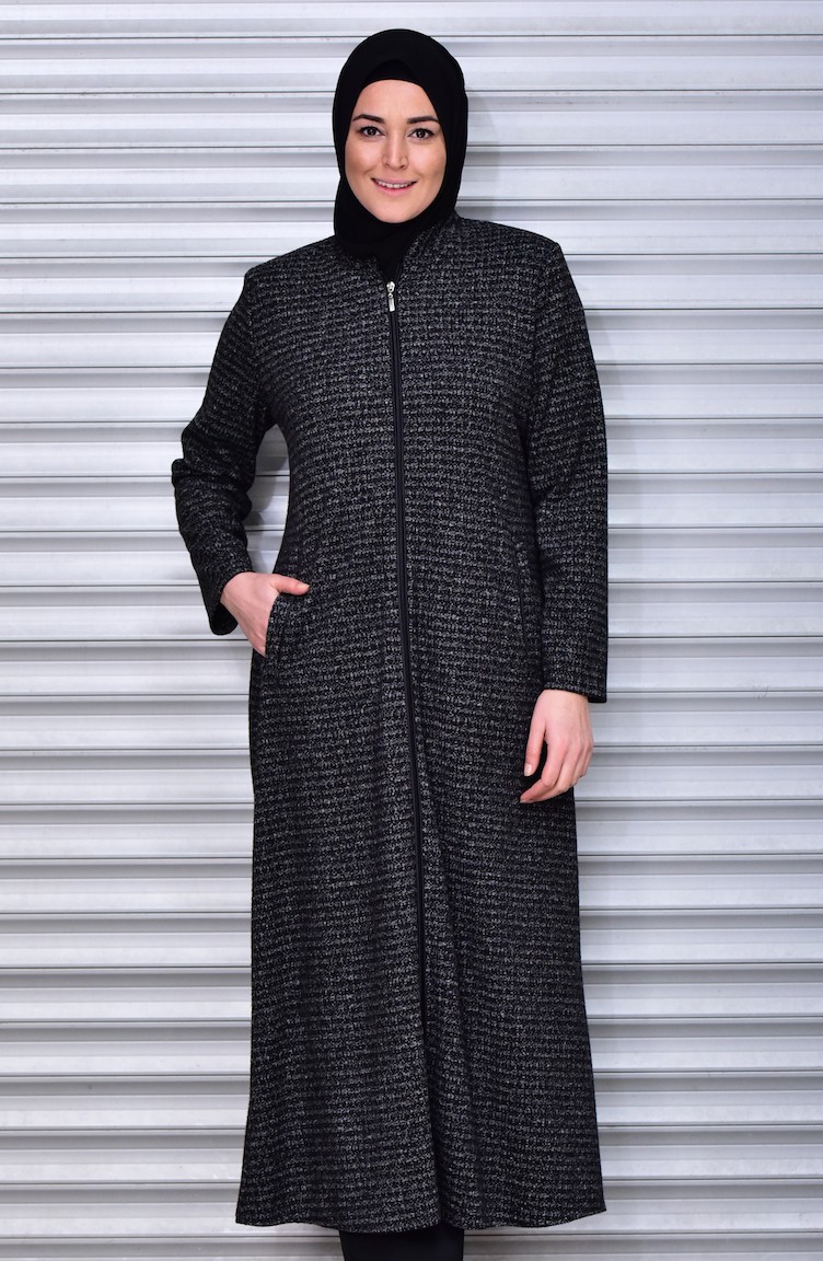 Abaya D`hiver a Fermeture Grande Taille 0107-03 Noir 0107-03