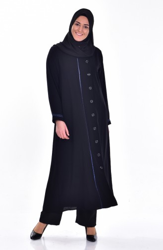 Plus Size Buttoned Abaya 6005-02 Black Saks 6005-02